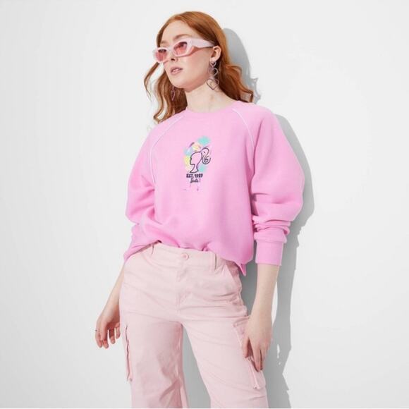 NWT Barbie Logo Women's Barbie Lemons Logo Graphic Sweatshirt Pink Size XL - Picture 1 of 15